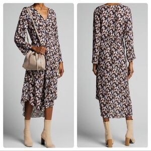 Vince micro painted floral twist drape midi dress
